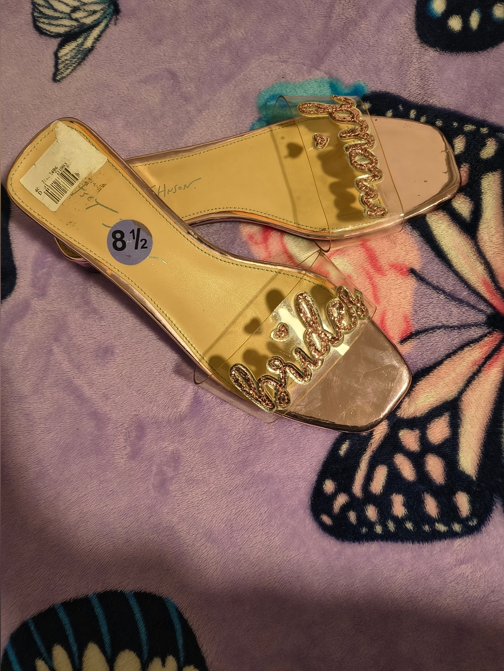 Betsey Johnson Gold and Clear Bride Slide Sandals - Women's 8.5